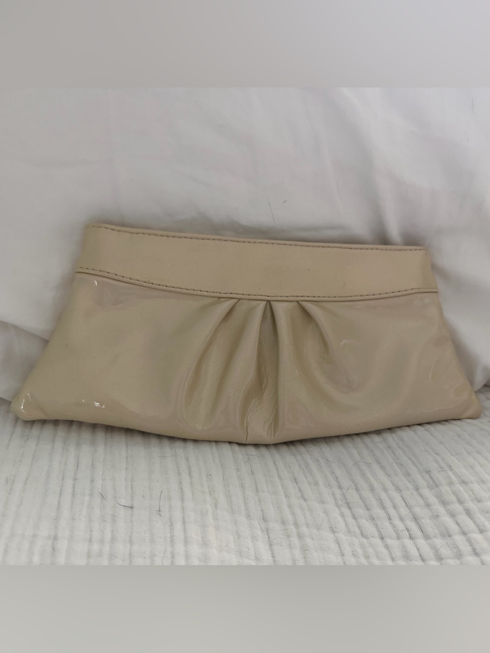 Lauren Merkin Beige Pleated Leather Wristlet Clutch